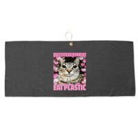 Save The Environment Eat Plastic Cat Cute Silly Kitty Meme Large Microfiber Waffle Golf Towel