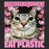Save The Environment Eat Plastic Cat Cute Silly Kitty Meme Large Microfiber Waffle Golf Towel