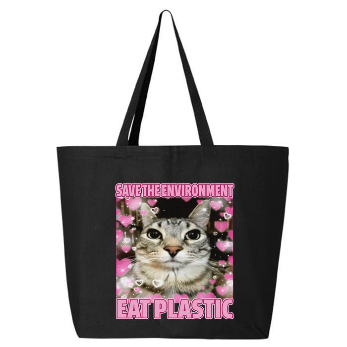 Save The Environment Eat Plastic Cat Cute Silly Kitty Meme 25L Jumbo Tote