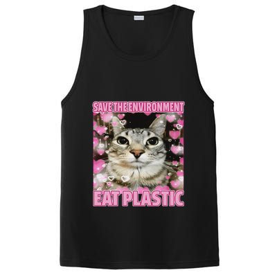 Save The Environment Eat Plastic Cat Cute Silly Kitty Meme PosiCharge Competitor Tank