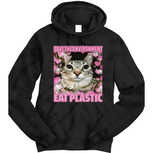 Save The Environment Eat Plastic Cat Cute Silly Kitty Meme Tie Dye Hoodie