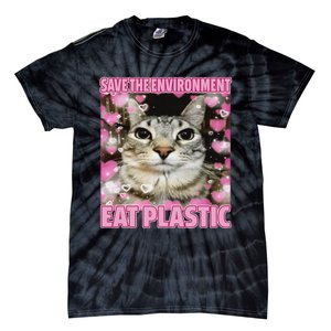 Save The Environment Eat Plastic Cat Cute Silly Kitty Meme Tie-Dye T-Shirt