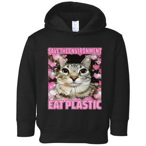 Save The Environment Eat Plastic Cat Cute Silly Kitty Meme Toddler Hoodie