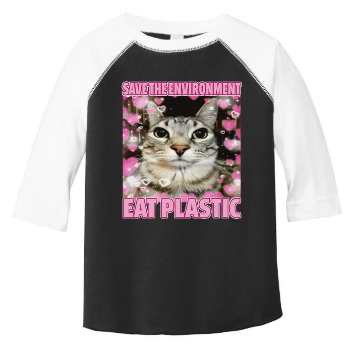 Save The Environment Eat Plastic Cat Cute Silly Kitty Meme Toddler Fine Jersey T-Shirt