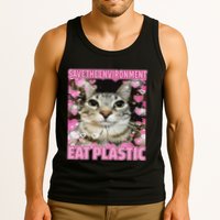Save The Environment Eat Plastic Cat Cute Silly Kitty Meme Tank Top