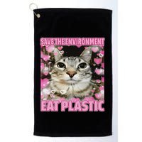Save The Environment Eat Plastic Cat Cute Silly Kitty Meme Golf Towel