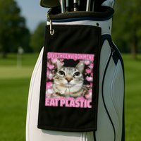 Save The Environment Eat Plastic Cat Cute Silly Kitty Meme Golf Towel