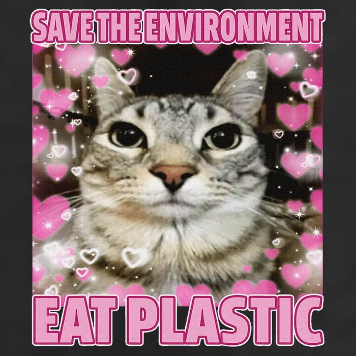 Save The Environment Eat Plastic Cat Cute Silly Kitty Meme Golf Towel