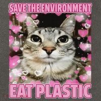 Save The Environment Eat Plastic Cat Cute Silly Kitty Meme Cotton Canvas Backpack