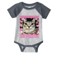 Save The Environment Eat Plastic Cat Cute Silly Kitty Meme Infant Baby Jersey Bodysuit