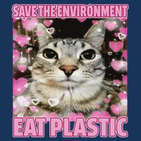 Save The Environment Eat Plastic Cat Cute Silly Kitty Meme Infant Baby Jersey Bodysuit