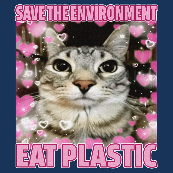 Save The Environment Eat Plastic Cat Cute Silly Kitty Meme Infant Baby Jersey Bodysuit