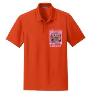 Save The Environment Eat Plastic Funny Cute Cat Meme Dry Zone Grid Polo