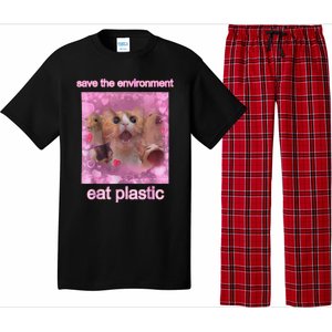 Save The Environment Eat Plastic Funny Cute Cat Meme Pajama Set