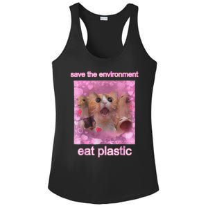 Save The Environment Eat Plastic Funny Cute Cat Meme Ladies PosiCharge Competitor Racerback Tank