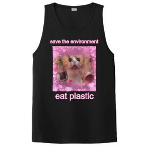 Save The Environment Eat Plastic Funny Cute Cat Meme PosiCharge Competitor Tank