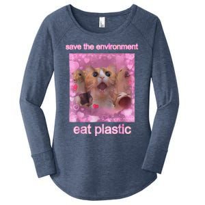 Save The Environment Eat Plastic Funny Cute Cat Meme Women's Perfect Tri Tunic Long Sleeve Shirt