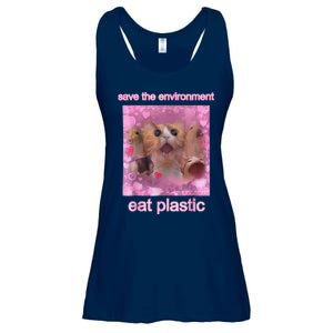 Save The Environment Eat Plastic Funny Cute Cat Meme Ladies Essential Flowy Tank