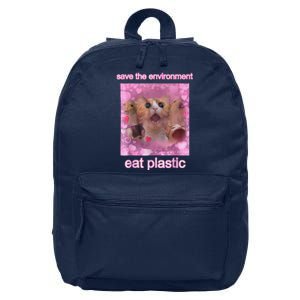 Save The Environment Eat Plastic Funny Cute Cat Meme 16 in Basic Backpack