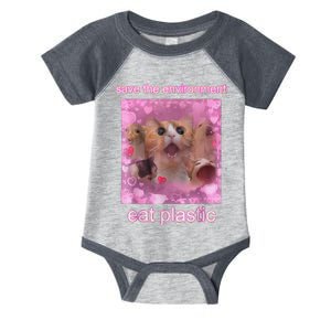 Save The Environment Eat Plastic Funny Cute Cat Meme Infant Baby Jersey Bodysuit