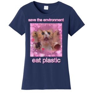 Save The Environment Eat Plastic Funny Cute Cat Meme Women's T-Shirt