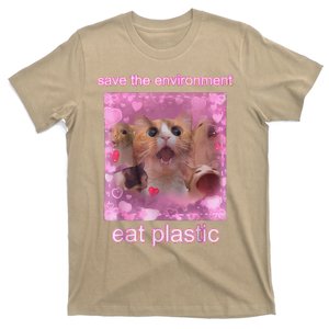 Save The Environment Eat Plastic Funny Cute Cat Meme T-Shirt