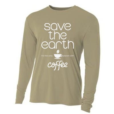 Save The Earth & Coffee Lover Funny Ecofriendly Cooling Performance Long Sleeve Crew