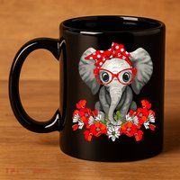 Save The Elephants Elephant Mom Red Bow 11oz C Handle Ceramic Mug