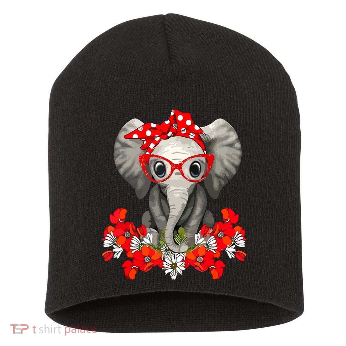 Save The Elephants Elephant Mom Red Bow Short Acrylic Beanie