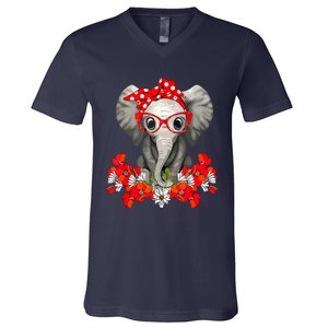 Save The Elephants Elephant Mom Red Bow V-Neck T-Shirt