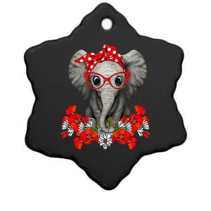 Save The Elephants Elephant Mom Red Bow Woman Ceramic Star Ornament