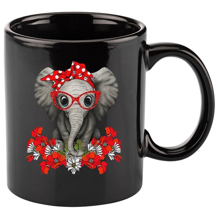 Save The Elephants Elephant Mom Red Bow Woman 11oz C Handle Ceramic Mug