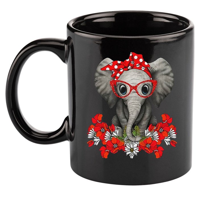 Save The Elephants Elephant Mom Red Bow Woman 11oz C Handle Ceramic Mug