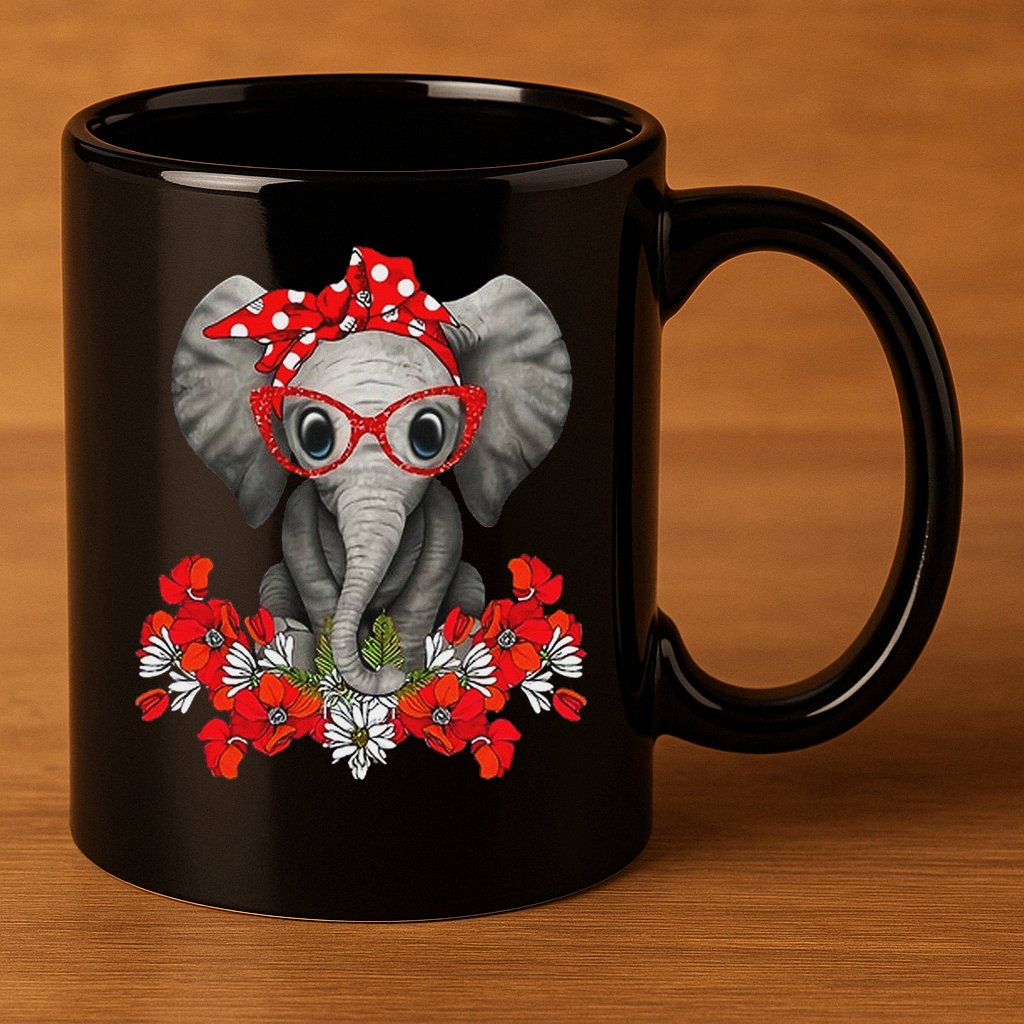Save The Elephants Elephant Mom Red Bow Woman 11oz C Handle Ceramic Mug