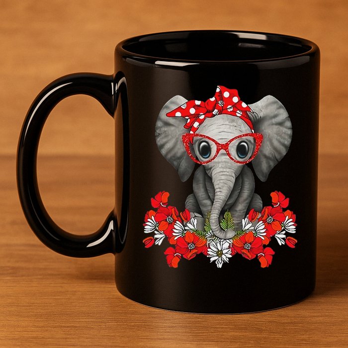 Save The Elephants Elephant Mom Red Bow Woman 11oz C Handle Ceramic Mug