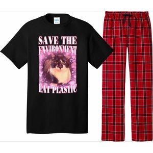 Save The Environment Eat Plastic Funny Cute Cat Meme Pajama Set