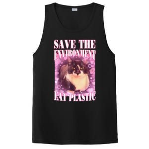 Save The Environment Eat Plastic Funny Cute Cat Meme PosiCharge Competitor Tank