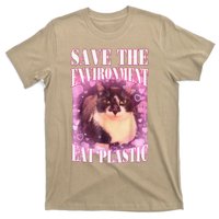 Save The Environment Eat Plastic Funny Cute Cat Meme T-Shirt