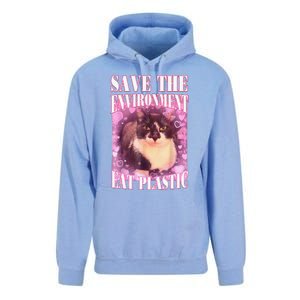 Save The Environment Eat Plastic Funny Cute Cat Meme Unisex Surf Hoodie