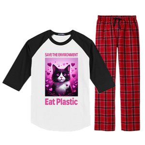 Save The Environment Eat Plastic Earth Day 2025 Cat Meme Raglan Sleeve Pajama Set