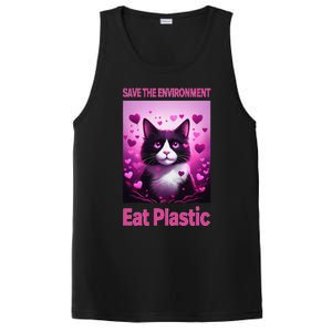 Save The Environment Eat Plastic Earth Day 2025 Cat Meme PosiCharge Competitor Tank