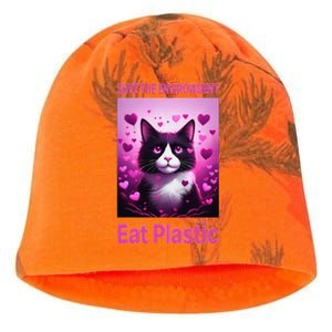 Save The Environment Eat Plastic Earth Day 2025 Cat Meme Kati - Camo Knit Beanie