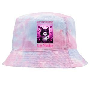 Save The Environment Eat Plastic Earth Day 2025 Cat Meme Tie-Dyed Bucket Hat