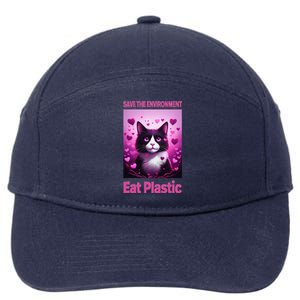 Save The Environment Eat Plastic Earth Day 2025 Cat Meme 7-Panel Snapback Hat