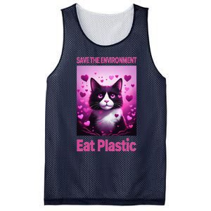 Save The Environment Eat Plastic Earth Day 2025 Cat Meme Mesh Reversible Basketball Jersey Tank