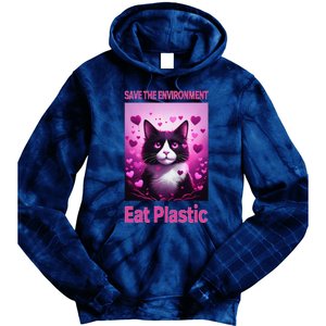 Save The Environment Eat Plastic Earth Day 2025 Cat Meme Tie Dye Hoodie