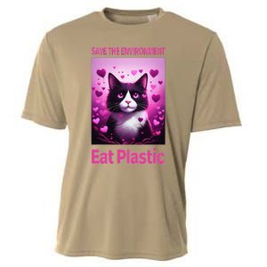 Save The Environment Eat Plastic Earth Day 2025 Cat Meme Cooling Performance Crew T-Shirt