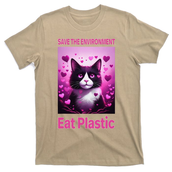 Save The Environment Eat Plastic Earth Day 2025 Cat Meme T-Shirt