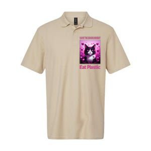 Save The Environment Eat Plastic Earth Day 2025 Cat Meme Softstyle Adult Sport Polo