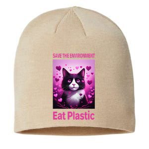 Save The Environment Eat Plastic Earth Day 2025 Cat Meme Sustainable Beanie